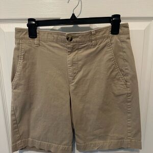 Crown & Ivy Tan Motion Flex Flat Front Shorts 9”